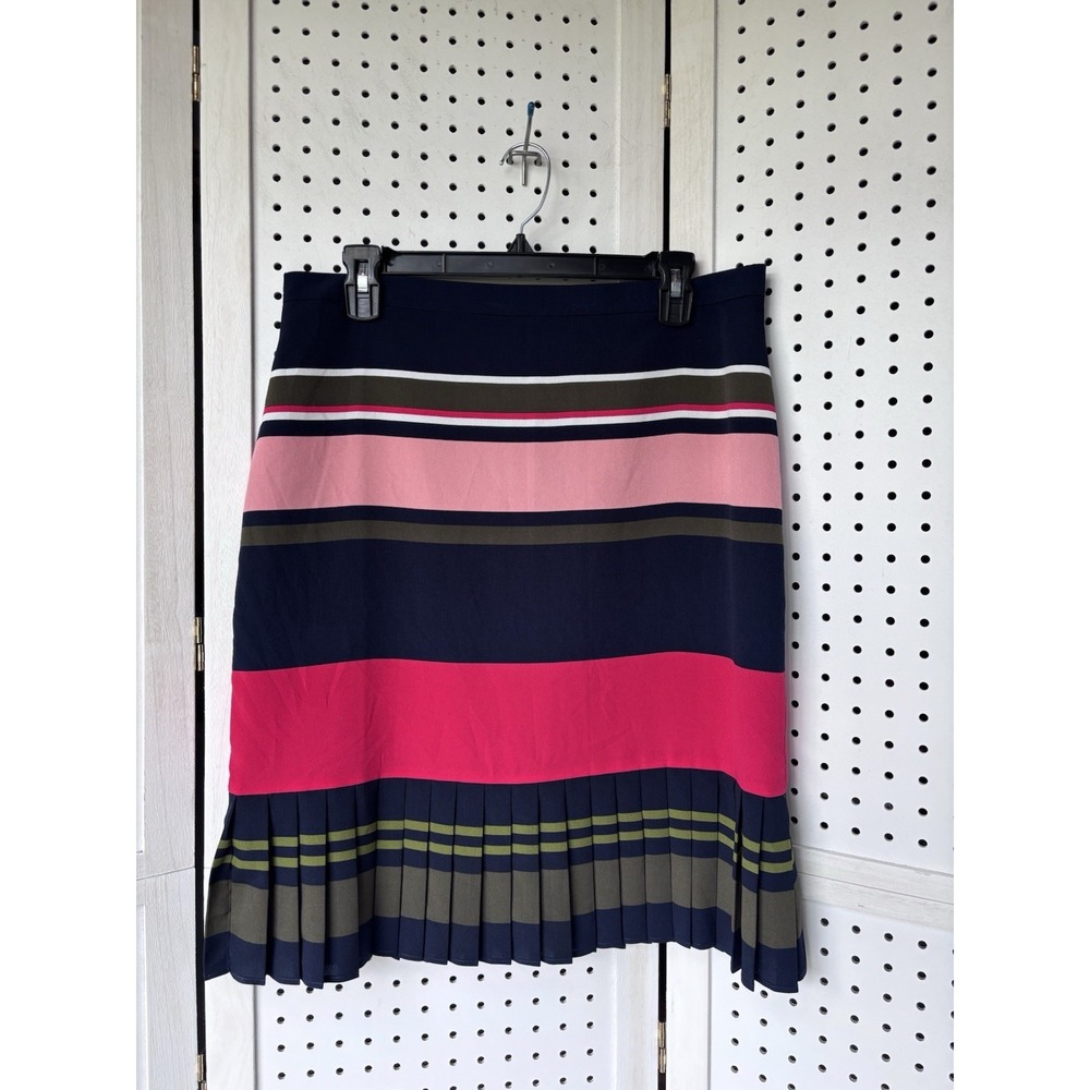 Ann Taylor Factory Striped Ruffle Pleated Hem Knee Skirt Women's 8 Career Office